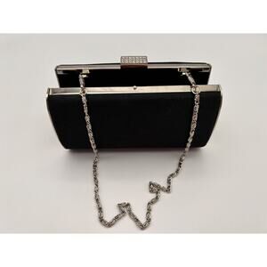 Designer LULU TOWNSEND Black Handbag Purse w/ Rhinestone Closure Box Style